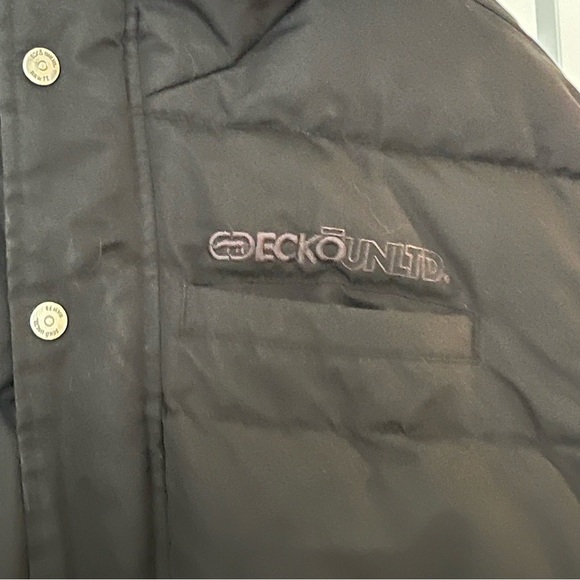 Ecko Puffer Hooded Oversized Black Jacket Medium - Picture 3 of 10